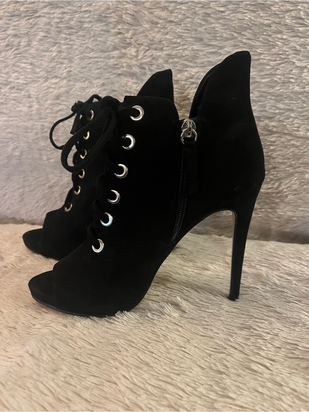 Aldo Black Lace-Up Peep Toe Stiletto Booties